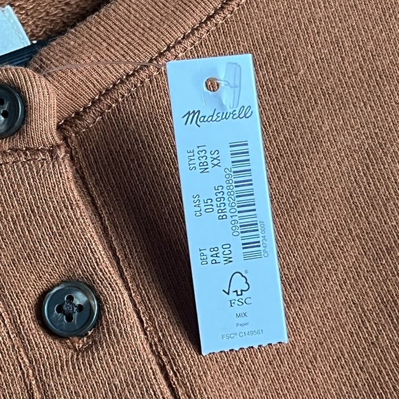 Madewell Henley puff sleeve sweatshirt brown size XXsmall NB331 NWT - Picture 8 of 10